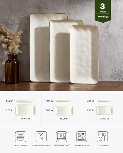 Famiware Serving Platters Set of 3 Sizes - Rectangular, Vanilla White - Image 2