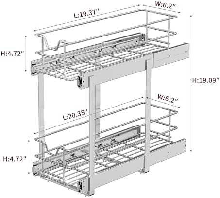 EZKAZA Pull Out Cabinet Organizer for Kitchen Utensil 7.5" W x 21" D, 2-Tier Cabinet Pullout Shelves and Drawer Organizer Slide Out Pantry Storage Basket, Bottom Basket 6.2" W x 20.4" D x 4.7" H - Image 6