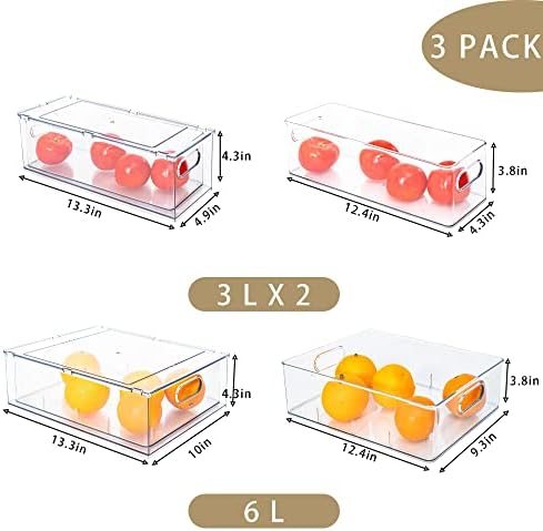 Set of 3 Stackable Refrigerator Organizer Bins Pull-Out Drawers for Fruit and Veggies Divided Storage Organizer for Fridge Clear Drawer Containers with Handle for Produce Saver, Eggs, Snack - Image 3