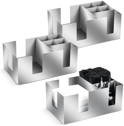 Mifoci 3 Pcs 304 Stainless Steel Bar Caddy, Napkin & Straw Holder Organizer by Mifoci