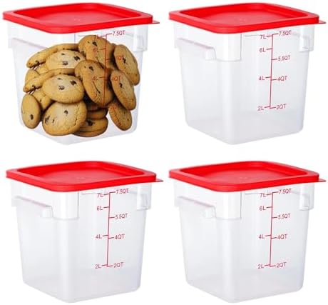 BIEAMA 4 Pack 8 Qt Square Food Storage Containers with Lids, NSF, Clear by BIEAMA