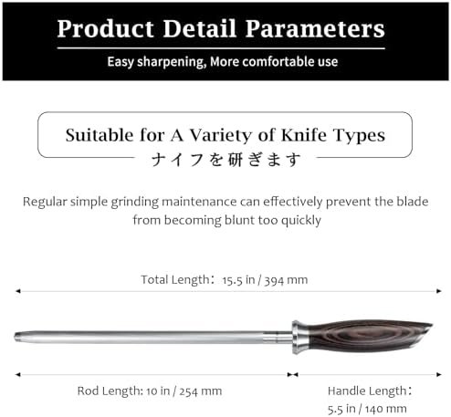 HOSHANHO Honing Rod, 10 Inch Professional Kitchen Knife Sharpener Rod - Image 4