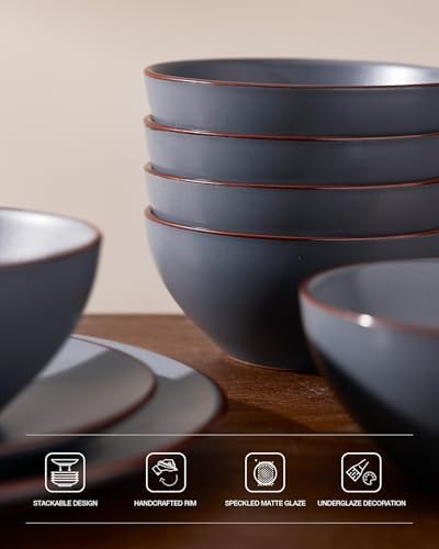 Famiware Venus Ceramic Plates and Bowls Sets, Speckled Dinnerware for 6 - Image 5