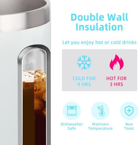 Volhoply 14oz sublimation Insulated Stainless Steel Coffee Mug with Leakproof Lid,Double Wall Vacuum Travel Cup with Handle,Reusable Metal Cups Tumbler,Camping Mugs Keep Hot/Cold(Sublimation,1 Set) - Image 4
