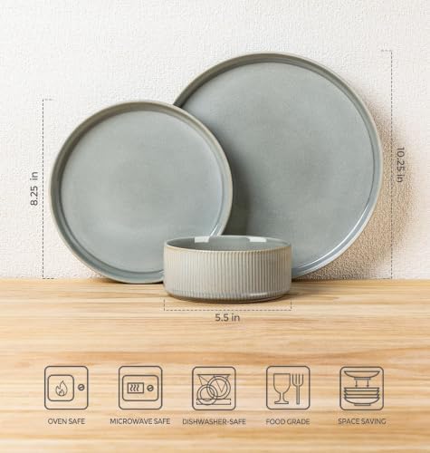 TheTerra Ceramic Dinnerware Set for 6, 18-Piece Plates and Bowls Set - Image 2