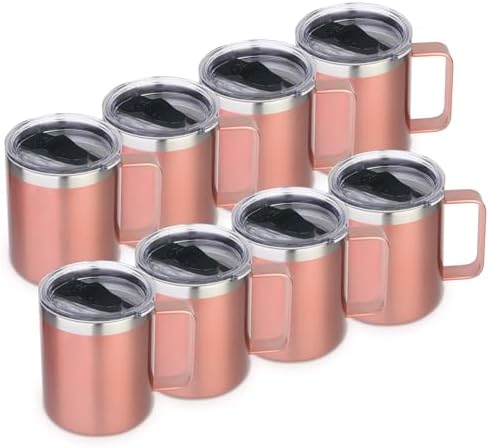 Volhoply 14oz Insulated Stainless Steel Coffee Mug with Lid Bulk 8 Pack,Double Wall Vacuum Travel Coffee Cup with Handle,Reusable Cups Tumbler Cup,Camping Mugs Keep Hot,Ideal Gifts(Rose Gold,8) by LiveFully%EF%BC%8CDrinkFreely%E2%80%94KeepGoingwithVolhoply%EF%BC%81