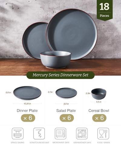 Famiware Mercury 18-Piece Stoneware Dinnerware Set, Charcoal - Image 2