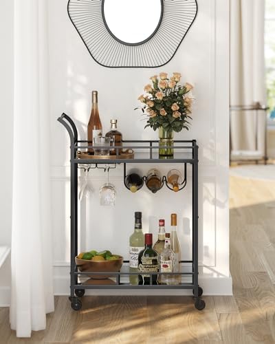 VASAGLE Bar Cart with 2 Mirrored Shelves, Wine Holders, Glass Holders - Image 3