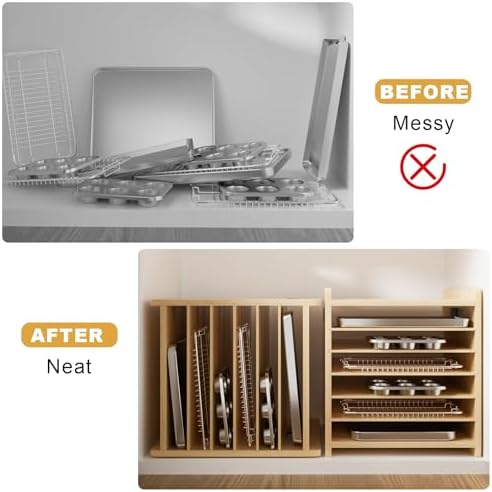 7 Tier Wooden Tray Dividers for Cabinets Cookie Sheet Organizer for Pot, Pans, Baking Tray Organizer for Kitchen Documents Storage(20" W x 16.5" H x 15.2" D) - Image 4