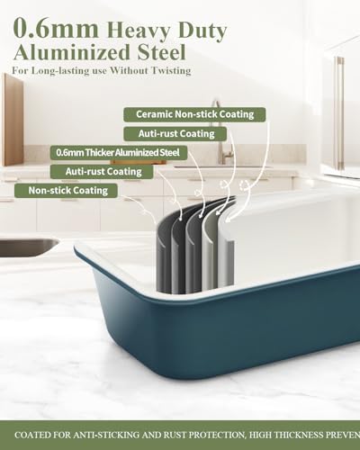 Ceramic Nonstick Baking Pans Set, Non Toxic 30 PCS Stackable Bakeware Sets, 550°F Oven Safe Baking Sheet & Pans, Warp-Free, Dishwasher Safe, PTFE/PFOA/PFOS-Free (Blue) - Image 6