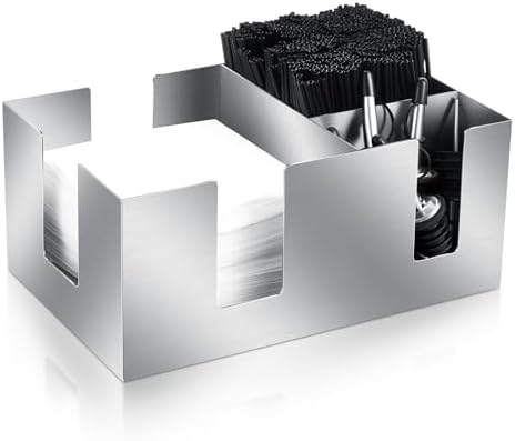 Mifoci 304 Stainless Steel Bar Caddy, Metal Napkin & Straw Holder Organizer by Mifoci