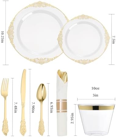 Goodluck 350 Piece Gold Plastic Dinnerware Set for 50 Guests - Image 2