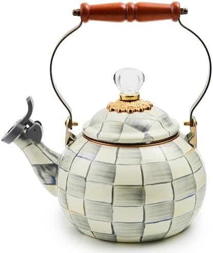 MACKENZIE-CHILDS Whistling Tea Kettle, Gray-and-White Sterling Check by Unknown