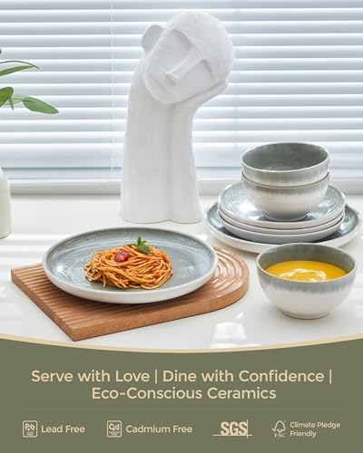 Pokini Stoneware Dinnerware Sets for 4, 12pcs Plates and Bowls Sets Dishes - Image 3
