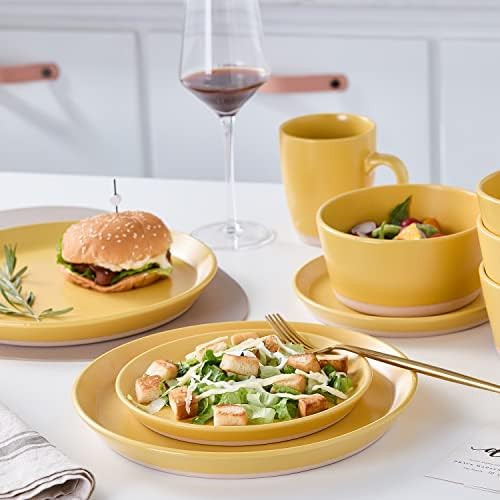 Stone Lain Jules Modern Stoneware 16-Piece Round Dinnerware Set, Plates and Bowls Sets, Dish Set for 4, Yellow - Image 4