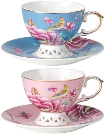 KAMMAK Tea Cups and Saucers Set of 2, Fine Bone China Coffee Cups, GH019 by KAMMAK
