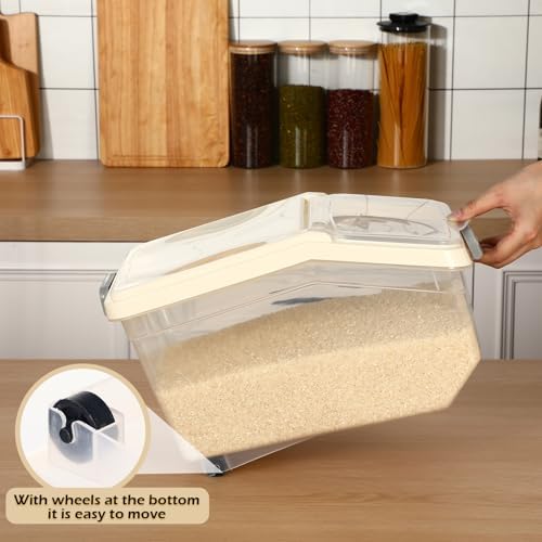 Sunnyray 4 Pcs Flour Storage Containers Rice Bin with Wheels, Beige, 22 lb - Image 4