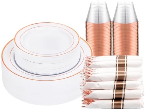 DaYammi 210PCS Rose Gold Plastic Dinnerware Set for 30 Guests by DaYammiwillaccompanyyou