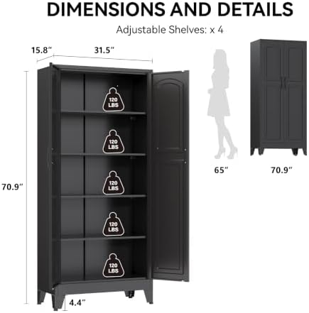 COFaR 71" Black Arched Storage Cabinet for Living Room and Home Office - Image 2