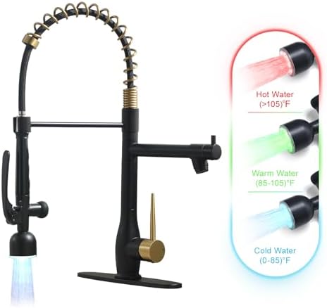 GIMILI Black Gold Kitchen Faucet with LED Light and Pull Down Sprayer by MoreChoicesForYourDreamHome