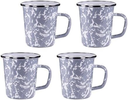 Golden Rabbit Enamelware Latte Coffee or Tea Mugs, 16 ounce, Grey Swirl, Set of 4 by GoldenRabbitEnamelware
