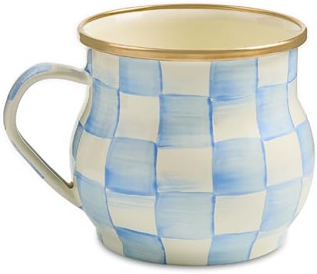 MACKENZIE-CHILDS Enamel Mug, 16 Ounces, Light-Blue-and-White Sky Check by Unknown