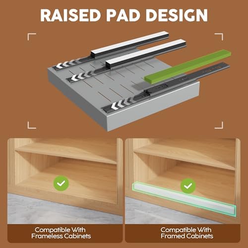 Seinloes 4 Pack Expandable Pull Out Cabinet Organizer 21"Deep With Raising Pad for Framed Cabinets,Slide Out Drawers With 4pcs Divider Racks,No Drill Roll Out Shelf,Adjustable Width 12.05"-20.4"Silver - Image 2