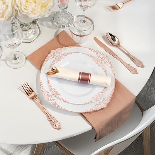 Bestluck 175PCS Rose Gold Disposable Dinnerware for 25 Guests - Image 5