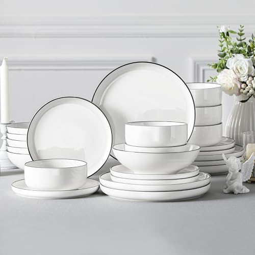 MALACASA 24 Pcs Porcelain Plates and Bowls Sets,Dinnerware Set for 6,White - Image 6