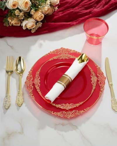 Goodluck 175 Piece Red Dinnerware Set for 25 Guests - Image 3