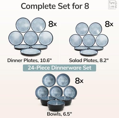24 Piece Stoneware Dinnerware Set for 8, Handcrafted Plates and Bowls Set - Image 6