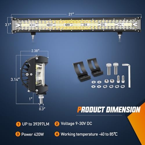 Nilight Side Shooter LED Light Bar 20 Inch Triple Row Spot Flood Combo Lights Work Lighting with 5Pin Rocker Switch Wiring Harness Kit for Off-Road Light on Truck SUV ATV UTV - Image 2
