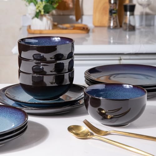 LeRatio Ceramic Dinnerware Sets for 4,12Pcs Porcelain Plates and Bowls Set - Image 5