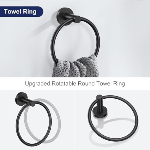 Lairuier 5-Piece Bathroom Hardware Set, Matte Black Towel Bar Wall Mounted - Image 3