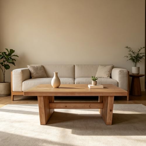 Rustic Solid Wood Coffee Table for Living Room, Big Rectangle Coffee Table - Image 7