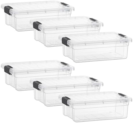 Superio 7.4 Quart Clear Plastic Storage Bin with Lid, Stackable Organizer Box, BPA-Free Storage Container for Home, Garage, School & Office, 6 Pack by Superio