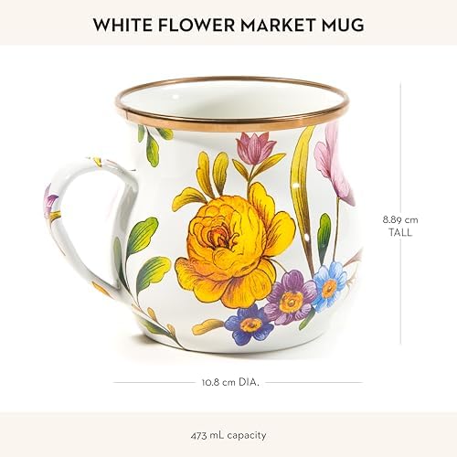 MACKENZIE-CHILDS Enamel Mug, Cute Enamelware Coffee and Tea Mug, Unique Drinkware, 16 Ounces, White Flower Market, Set of 1 (Pack of 2) - Image 4