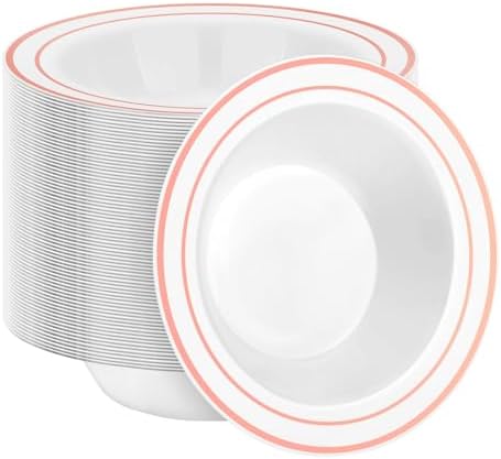 BESTSTAR 100 Pack Disposable Soup Bowls with Rose Gold Rim by BESTSTAR