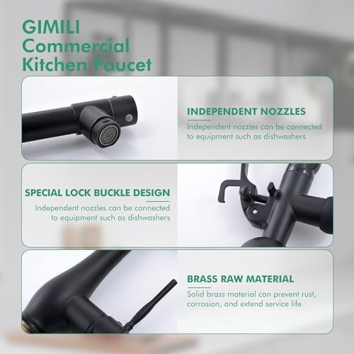 GIMILI Matte Black Kitchen Faucet with LED Light and Pull Down Sprayer - Image 5