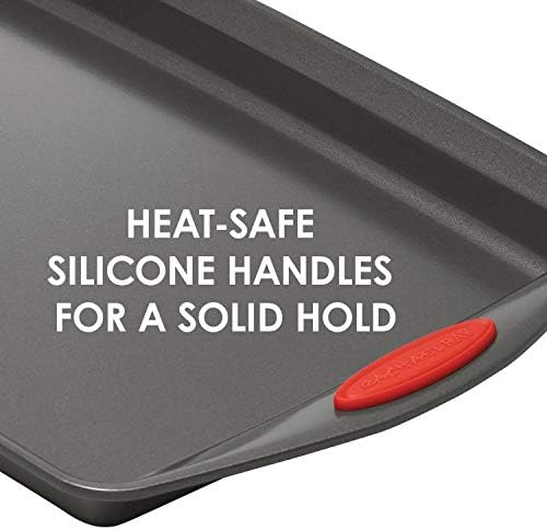Rachael Ray Bakeware Nonstick Cookie Pan Set, 3-Piece, Gray with Red Grips - Image 3
