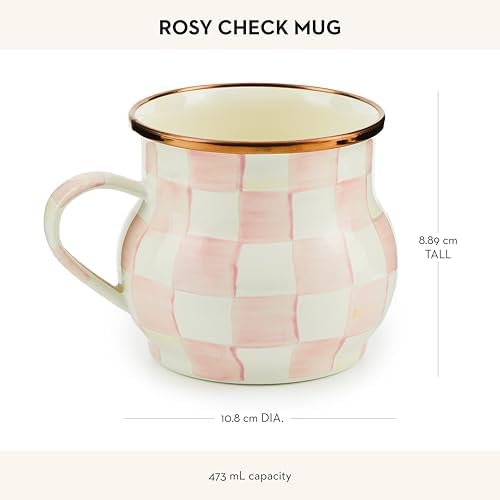 MACKENZIE-CHILDS Enamel Mug, 16 Ounces, Pink-and-White Rosy Check - Image 4