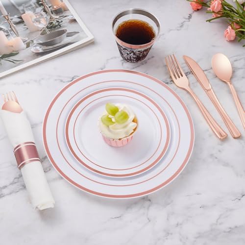 Goodluck 350 Piece Rose Gold Plastic Dinnerware Set for 50 Guests - Image 3