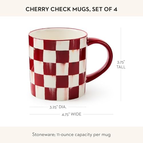 MACKENZIE-CHILDS Stoneware Mugs Set, Red-and-White Cherry Check - Image 4