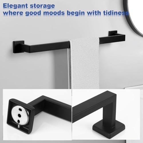 Towel Bar for Bathroom 24 Inch Matte Black Towel Holder 12/16/20/24/28/32/36 Inch Stainless Steel SUS304 Rustproof Towel Rack Modern Square Towel Rod for Bathroom Wall (1, Matte Black, 24 Inch) - Image 6