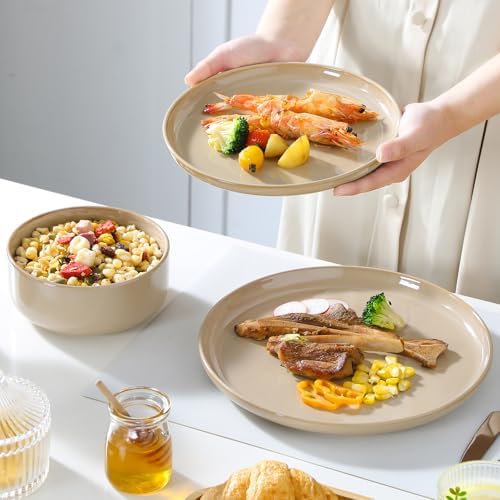 vancasso PLAYA Ceramic Plates and Bowls Sets, 24 Pieces Brown Dinnerware Sets for Kitchen, Reactive Glaze Dishes Set for 8, Dishwasher and Microwave Safe - Image 6