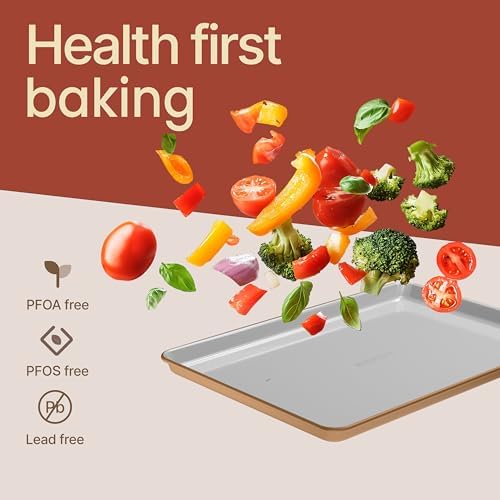 Bakken 8-Piece Stackable Bakeware Set – Ceramic Non-Stick, Oven-Safe Baking Sheets & Pans, PTFE/PFOA/PFOS-Free, Ergonomic Handles, Includes Cooling Rack – Healthy, Non-Toxic Baking Essentials, Gold - Image 6