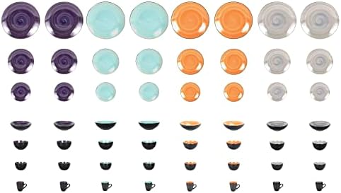 HomeVss, Stoneware Sonoma Dinnerware Set, Black + Speckled Spin Wash (56pc Set, Mix Grey, Orange, Purple, Turquoise) - Image 4
