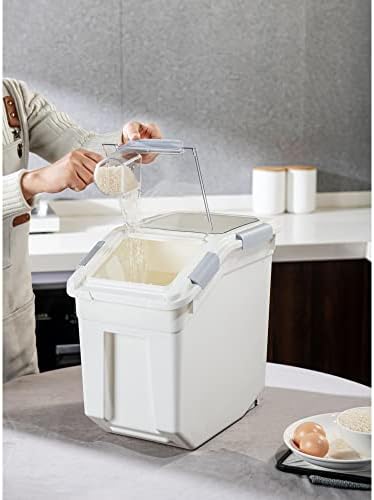 HANAMYA 33 Liter / 50 lbs Rice Storage Container with Measuring Cup, BPA free, For Rice | Grain | Pet Food | Flour, 2 count, White - Image 5