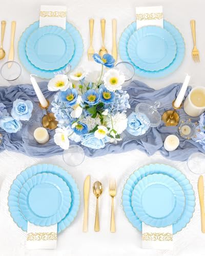 YOUBET 175PCS Light Blue Scalloped Plastic Plates for Party Wedding - Image 5