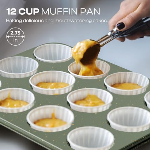 12-Piece Nonstick Baking Set, Non-Toxic Bakeware Set - Ceramic Coated Green - Image 5